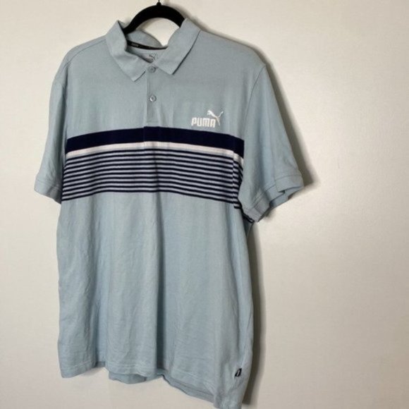 Puma Men Blue White Striped Collared Button Down Polo Short Sleeve Shirt Size XL - Picture 3 of 11